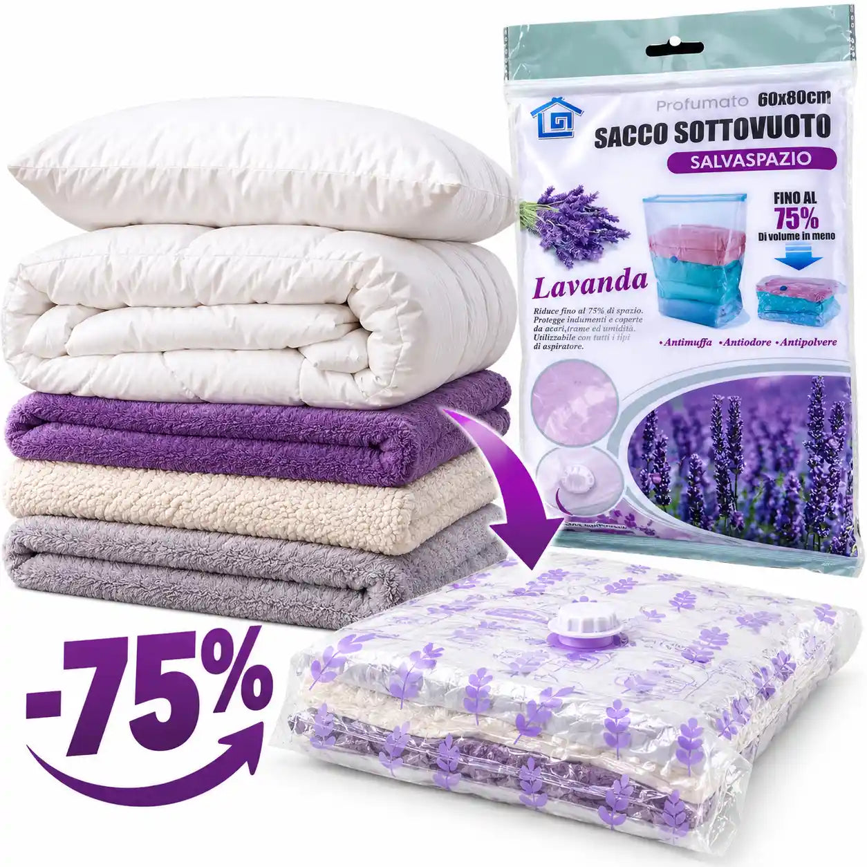 Lot de 3 sacs rangement sous vide XXL parfumés lavande