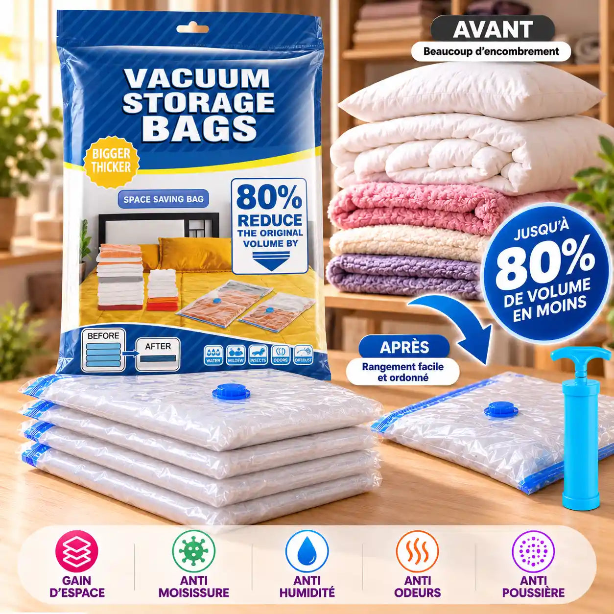 Lot 5 Sacs de rangement sous vide XXL